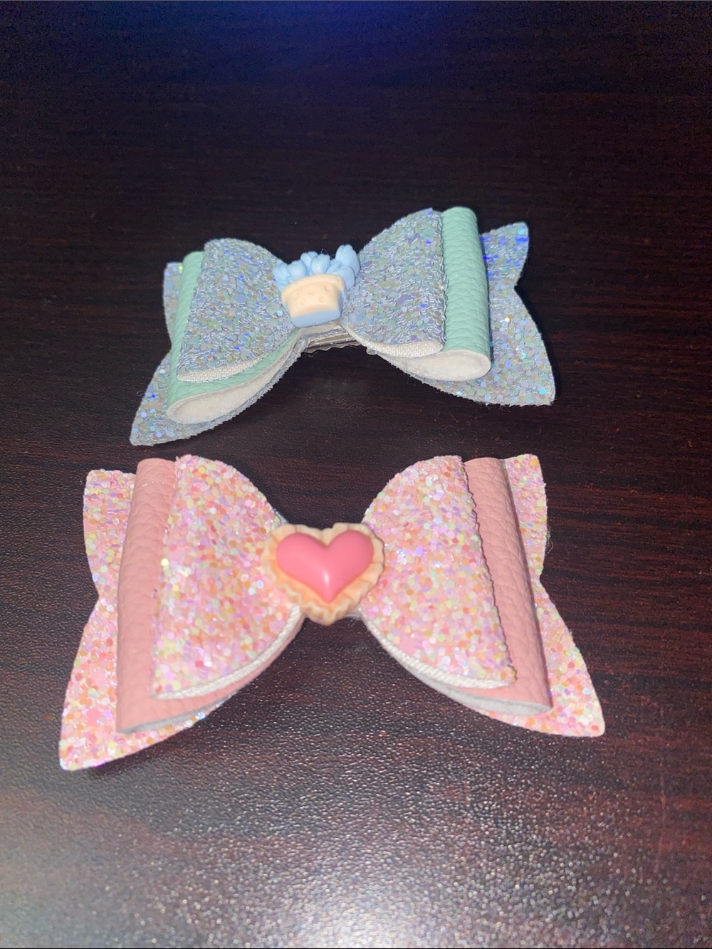 Glitter Bow Hair Clips for Kids - Pink & Mint